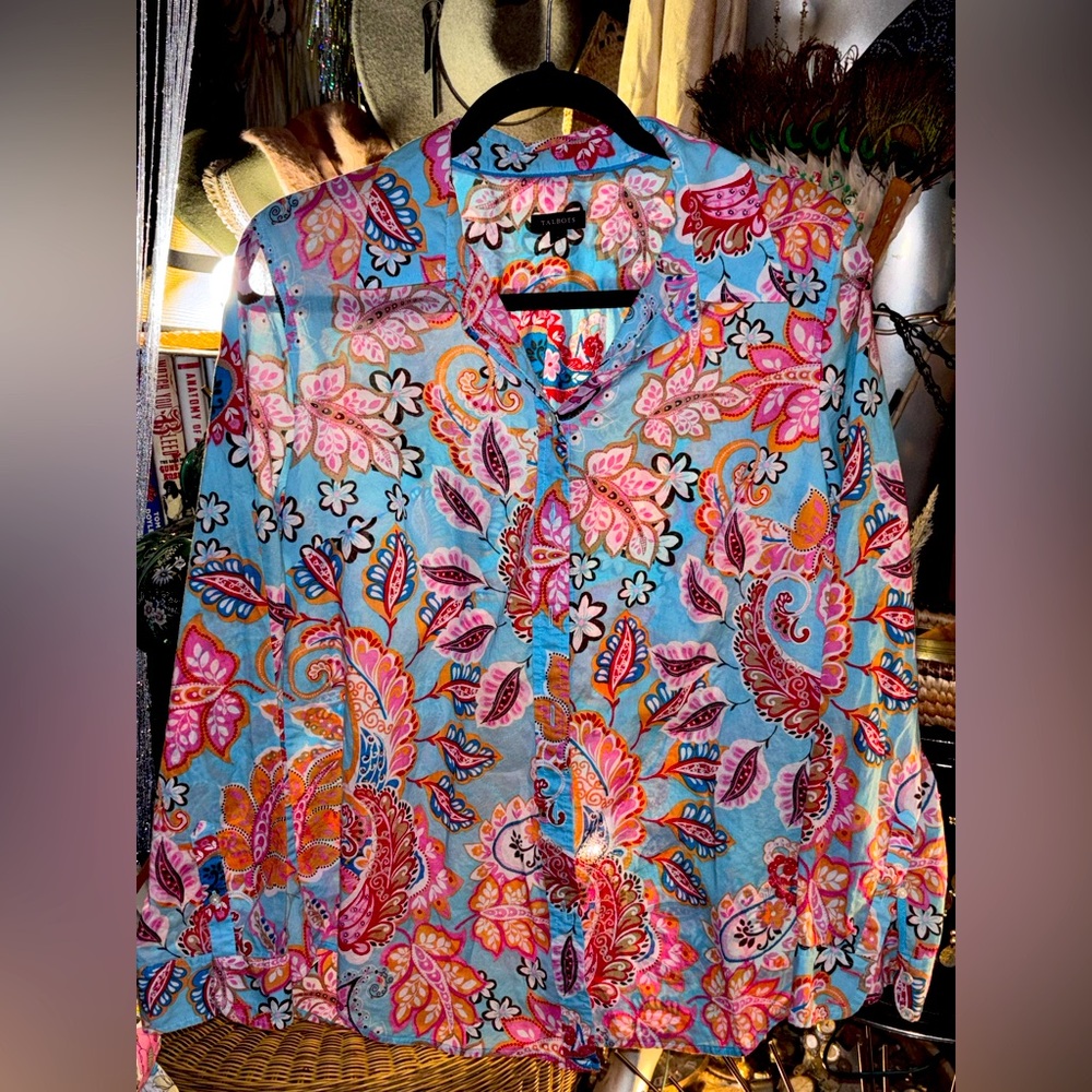 Talbots Colorful Paisley and Floral Button-Up Blouse